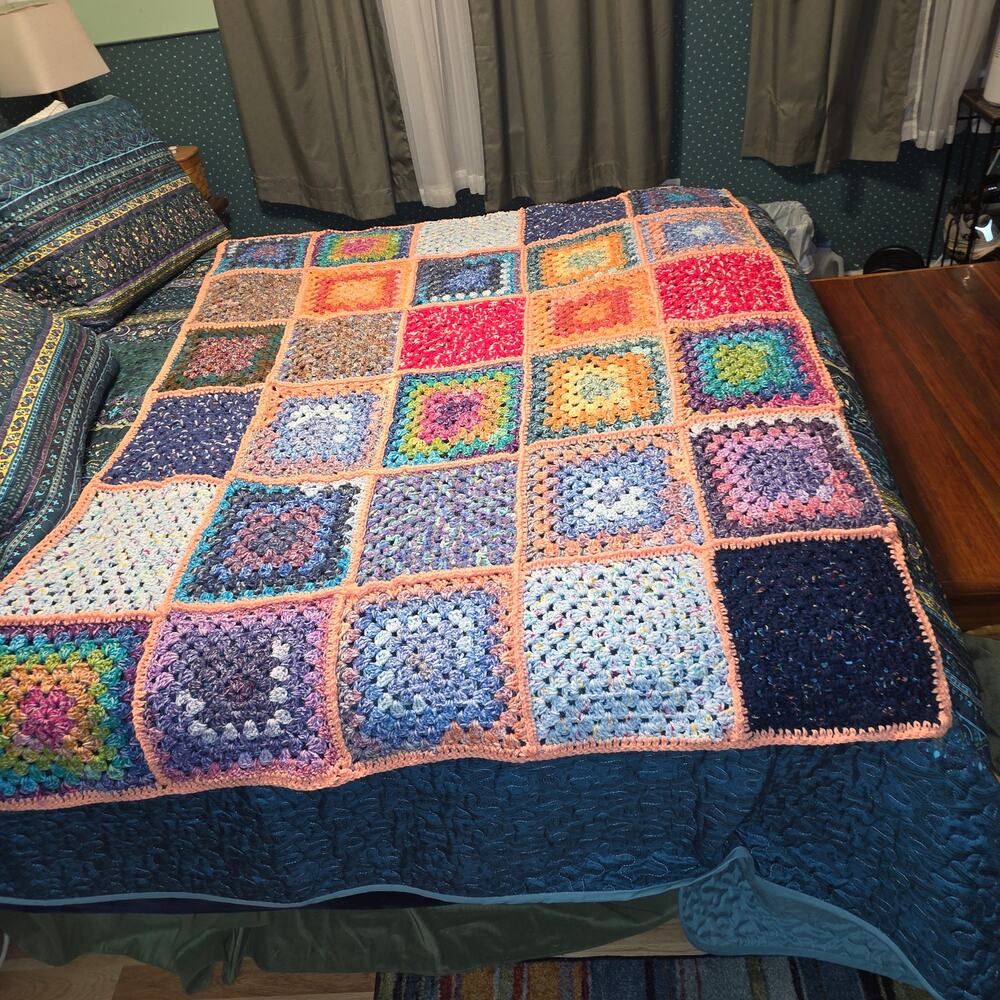 Handcrafted by me 49" x 65"  PATCHWORK GRANNY SQUARE AFGHAN THROW BLANKET